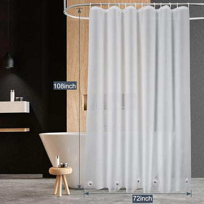 EurCross Extra Long Frosted Shower Curtain Liner 108 inches Length with 5 Bottom Magnets,PEVA Medium Weight Opaque Waterproof Shower Liner 72 x 108 inch