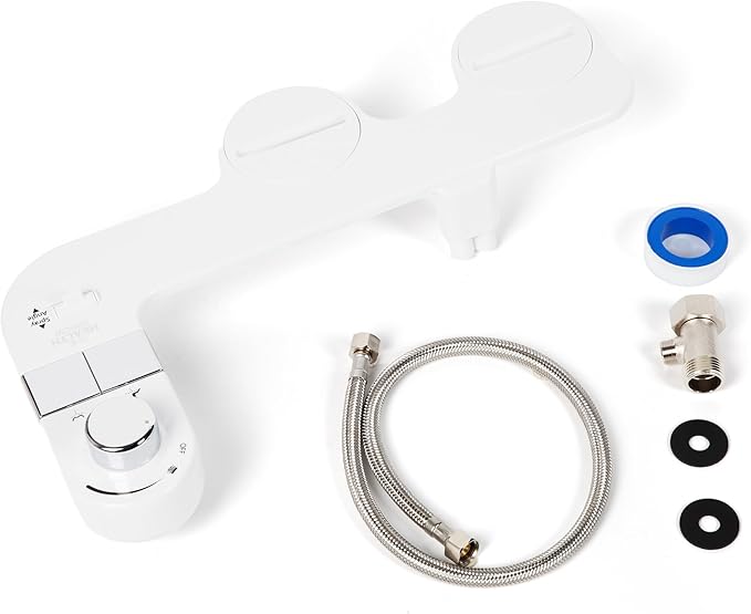 MIZU FLOW - Non-Electric Bidet Attachment for Toilet Seat, Adjustable Water Pressure & Spray Angle, Fresh Water, Hygienic, Self Cleaning, Dual Nozzles (Front & Rear Wash), DIY Easy Install (White)