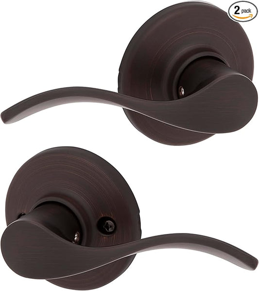Kwikset Balboa Interior Passage Door Handle, Lever for Closet and Hallway Doors, Reversible Non-Locking Handle Lever, Venetian Bronze, with Microban Protection