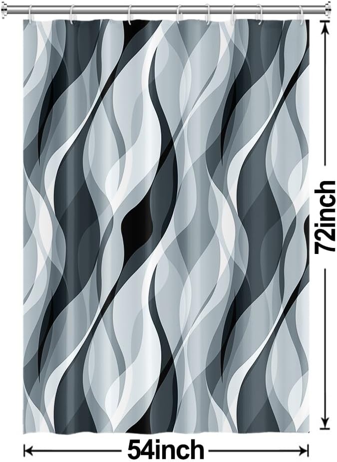 Blue Shower Curtain, Modern Abstract Blue and Grey Striped Shower Curtain Set for Bathroom Waterproof Polyester Shower Curtain with Hooks, 54x72 Inch