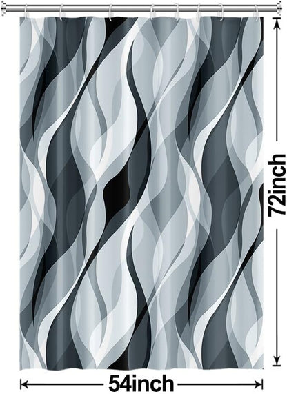 Blue Shower Curtain, Modern Abstract Blue and Grey Striped Shower Curtain Set for Bathroom Waterproof Polyester Shower Curtain with Hooks, 54x72 Inch