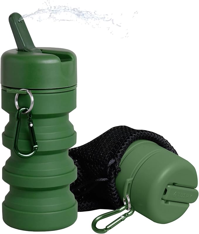TUSHY Travel Bidet: Collapsible & Expandable for Discreet Portability, Refreshing Clean for Home, Camping, Outdoors & Travel (Helps Hemorrhoid Relief, Peri Bottle for Postpartum Care), Evergreen