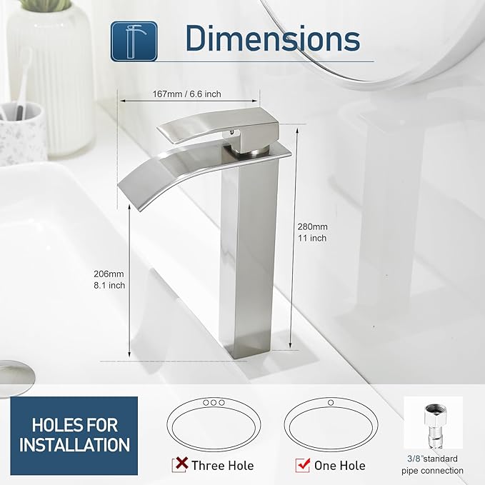 Tall Bathroom Faucets Vessel Sink Faucet Brushed Nickel Waterfall Bathroom Bowl Sink Faucet Rv Lavatory Faucet with Supply Hose