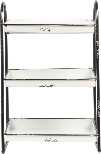 Creative Co-Op Heavily Distressed White 3-Tier Metal Tray with Black Frame & Rim
