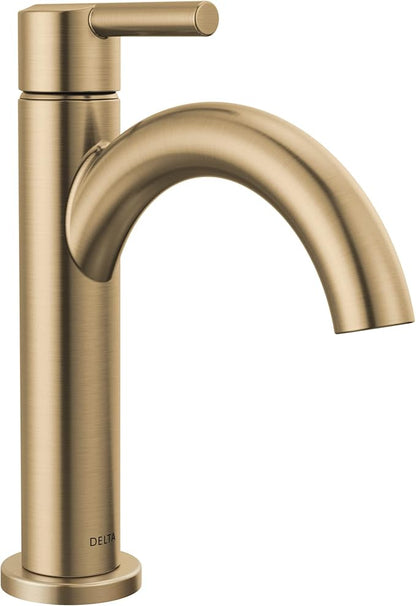 Delta Nicoli Brushed Gold Bathroom Faucet 1 Hole, Single Hole Bathroom Sink Faucet for Vanity, Push-Pop Drain Assembly, Champagne Bronze 15749LF-CZ