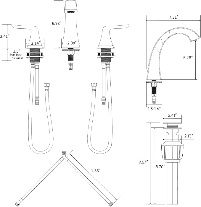 SR SUN RISE Bathroom Sink Faucet 8 in, 3 Hole, NSF Certified,Brushed Nickel | Come with Pop-up Drain Assembly, 2 Handles, 2 Water Supply Lines, Widespread Sink Faucet for Vanity, RV, and Bathroom