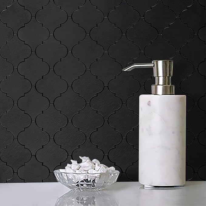 STICKGOO Arabesque Peel and Stick Backsplash Tile, Stick on Backsplash for Kitchen and Bathroom, Black Metal and Composite Mosaic Tiles (10 Sheets)