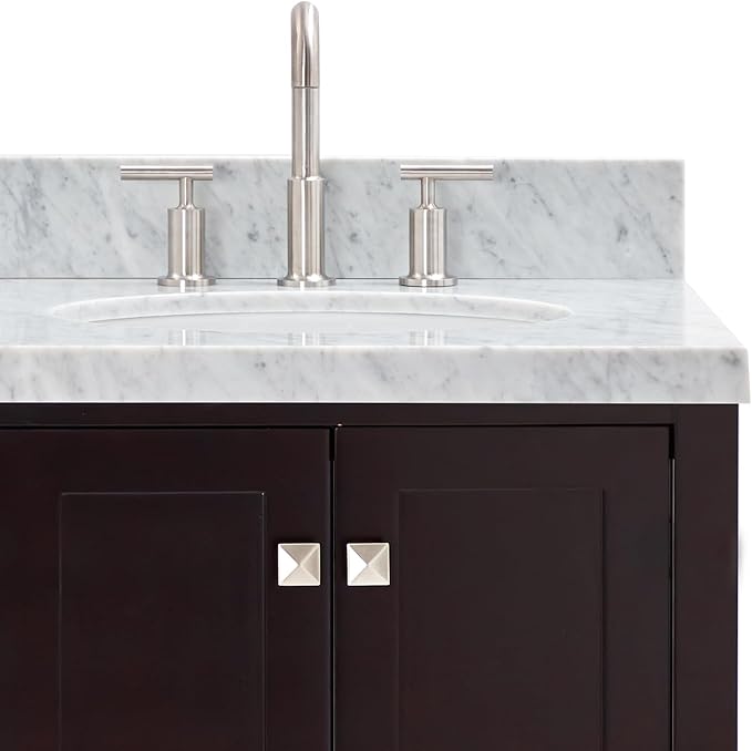 ARIEL Cambridge 66-inch Bathroom Vanity with Sink,Solid Wood, 1.5-inch Italian Carrara Marble Countertop & Backsplash, Double Oval Porcelain Sink, 4 Soft Closing Doors, 6 Dovetail Drawers, Espresso