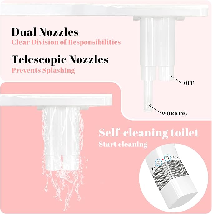 Bidet Attachment for Toilet,Non-Electric Ultra-Thin With,Rear/Feminine Wash,Dual Nozzles (Adjustable Angle), Adjustable Water Pressure, Cold Water Only, White