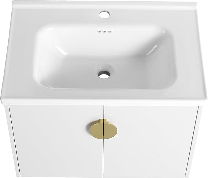 28" Bathroom Vanity with Sink,28 Inch Floating Vanity,Single Sink Wall Mounted Vanity Combo, Modern Wall Mounted Cabinet Set with Ceramic Sink,White
