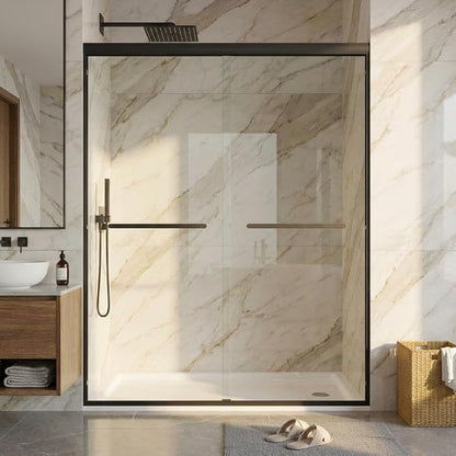 Sliding Shower Door, Adjustable 44"-48" W x 72" H with Double 8mm (5/16") Tempered Glass & Coating, Aluminum Alloy Frame, Matte Black Square Track, Space-Saving Bypass Design