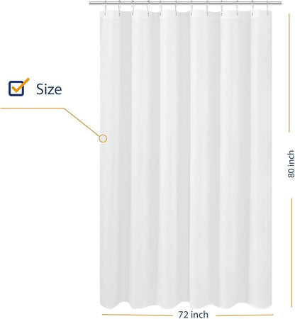 N&Y HOME Extra Long Shower Curtain Liner Fabric 72 x 80 inches, Hotel Quality, Washable, White Spa Bathroom Curtains with Grommets, 72x80