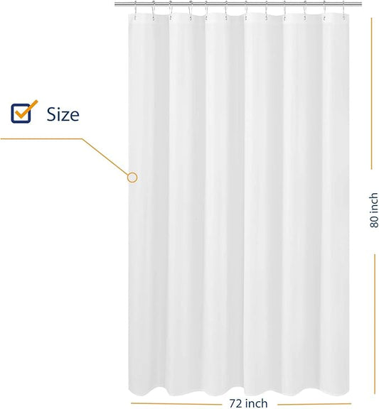 N&Y HOME Extra Long Shower Curtain Liner Fabric 72 x 80 inches, Hotel Quality, Washable, White Spa Bathroom Curtains with Grommets, 72x80
