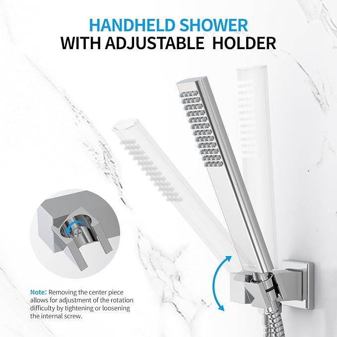 EMBATHER Shower System Chrome Shower Faucet Sets with 12" Rain Shower Head For Bathroom, Wall Mounted Square Shower Combo Set With Adjustable Handheld Bracket (Contain Rough-in Valve & Trim)