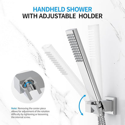 EMBATHER Shower System Chrome Shower Faucet Sets with 12" Rain Shower Head For Bathroom, Wall Mounted Square Shower Combo Set With Adjustable Handheld Bracket (Contain Rough-in Valve & Trim)