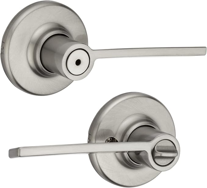Kwikset Ladera Interior Privacy Door Handle with Lock, Door Lever For Bathroom and Bedroom, Satin Nickel Reversible Keyless Push Button Lock Door Lever, with Microban Protection, 1 Count (Pack of 1)