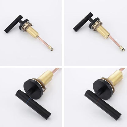 3 Hole Basin Faucets Pull Out Basin Mixer Faucet Bathroom Mixer Faucet Double Handle 2 Mode Brass-Black