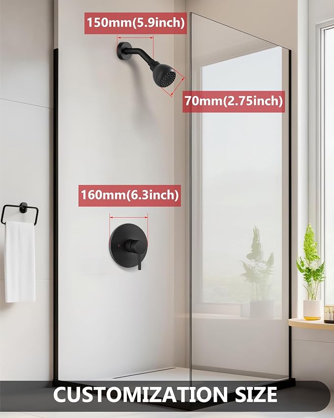 Shower Faucet with Valve, Shower Valve Kit and Head, Single Handle Shower Faucet Set with Rough-In Valve, Shower Trim Kit, Matte Black