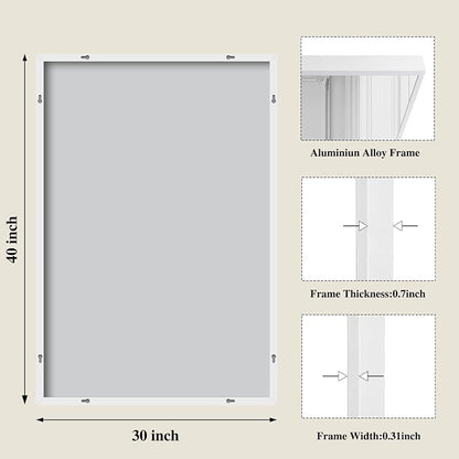 Koonmi White Rectangle Wall Mirror, 30x40 Inch Bathroom Mirror, Aluminum Frame Vanity Mirror for Entryway, Living Room, Bedroom Bathroom, Hangs Horizontally or Vertically