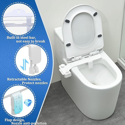 Bidet Attachment for Toilet, Non-Electric Ultra-Slim Bidet Toilet Seat Adjustable Water Pressure with Self-Cleaning Dual Nozzle (Frontal & Rear Wash), White