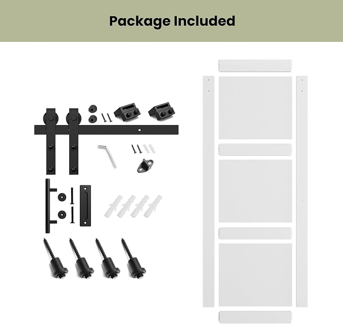 SMARTSTANDARD 32in x 84in Sliding Barn Door with 6FT Hardware Track,3 Panel | Waterproof PVC Surface, Pre-Drilled Holes Easy to Assemble, White, Solid, MDF
