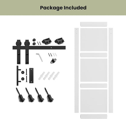 SMARTSTANDARD 32in x 84in Sliding Barn Door with 6FT Hardware Track,3 Panel | Waterproof PVC Surface, Pre-Drilled Holes Easy to Assemble, White, Solid, MDF