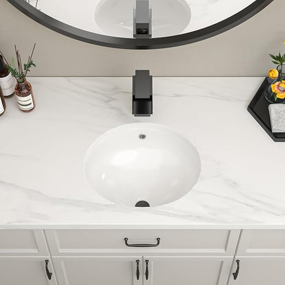Undermount Bathroom Sink 15''x13'' White Oval Porcelain Ceramic Under Counter Sink for Bathroom Vanity, Vanity Basin Lavatory Sink Vessel Small Bathroom Remodel and Replacement