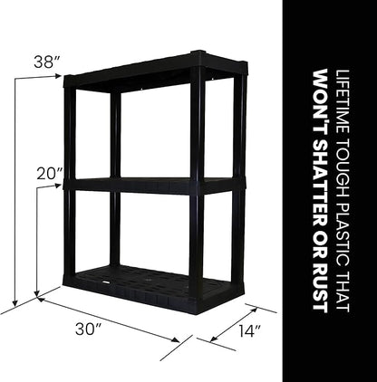Oskar Heavy Duty Plastic Storage Shelves- for Garage, Kitchen, Bathroom Basement Kids Room, Stackable 3-Tier Black Organizer Rack for Books Shoes, Toys, Pantry, Cleaning and Closet Organization