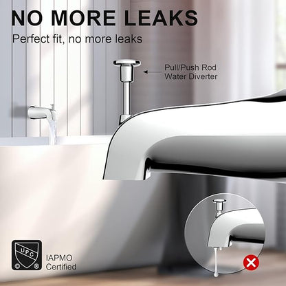 Universal Slip-On Tub Spout with Diverter - 5" Bathtub Faucet, Fits 1/2" Copper Piper (5/8" Diameter) Compatible with American Standard 8888026.002 Tub Spout - Chrome