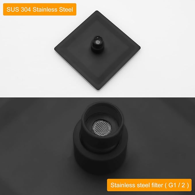 6 In Rain Shower Head High Pressure Rainfall Shower Head Matte Black | Square Rain Bathroom Showerhead, High Flow, Large Stainless Steel, Ceiling Mounted, Wall Mounted, Waterfall Full Body