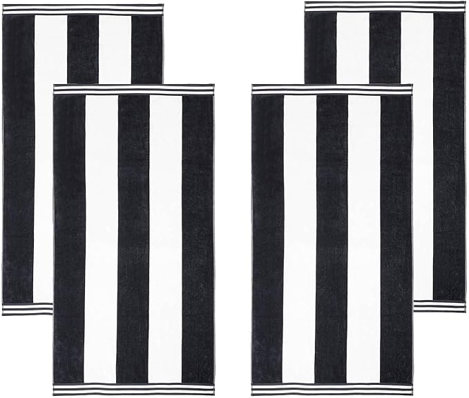 Superior Cotton Striped Beach Towels, Colorful Towels for Adult, Kid, Pool, Swimming, Sand, Travel, Large Oversized, Absorbent, Fast Drying, Bath Basics, Cabana Collection, Set of 4, Charcoal