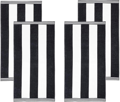 Superior Cotton Striped Beach Towels, Colorful Towels for Adult, Kid, Pool, Swimming, Sand, Travel, Large Oversized, Absorbent, Fast Drying, Bath Basics, Cabana Collection, Set of 4, Charcoal