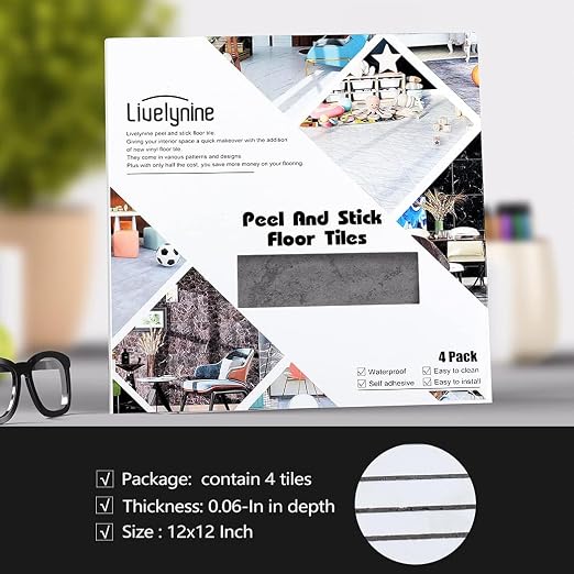 Livelynine Industrial Concrete Vinyl Flooring Peel and Stick Floor Tile Stickers Waterproof Vinyl Floor Tiles for Bathroom Kitchen Self Adhesive Laminate Flooring Sticky Floor Covering 12X12 In 4-Pack