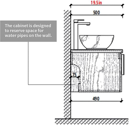 36 Inch Bathroom Vanity with Sink Combo, Floating Vanity Bathroom with Vessel Sink, Modern Bathroom Vanity Cabinet with Doors, Sintered Stone Countertop and Ceramic Sink,Brown Oak