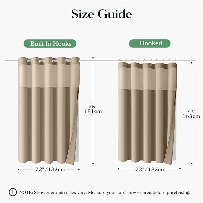 Beige Hook Free Waffle Shower Curtain & Snap-in Fabric Liner,72x75 | Less Time to install, 3 in 1 Fabric Shower Curtain and Liner Set with Magnets, Mesh Top Window, Shower Curtains for Bathroom