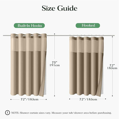Beige Hook Free Waffle Shower Curtain & Snap-in Fabric Liner,72x75 | Less Time to install, 3 in 1 Fabric Shower Curtain and Liner Set with Magnets, Mesh Top Window, Shower Curtains for Bathroom