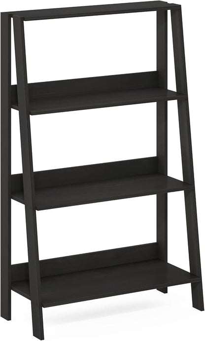 Furinno Ladder Book Shelf, 4-Tier Ladder Shelf, Open Design Bookshelf, Display Storage Bookcase, 10.9" x 23.6" x 38.4", Living Room, Home Office, Espresso