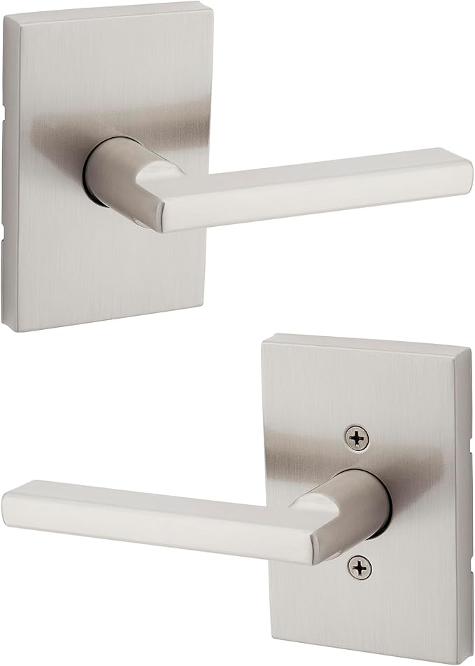 Kwikset Halifax Interior Passage Door Handle, Lever For Closet and Hallway Doors, Reversible Non-Locking Handle Lever, Satin Nickel, with Microban Protection