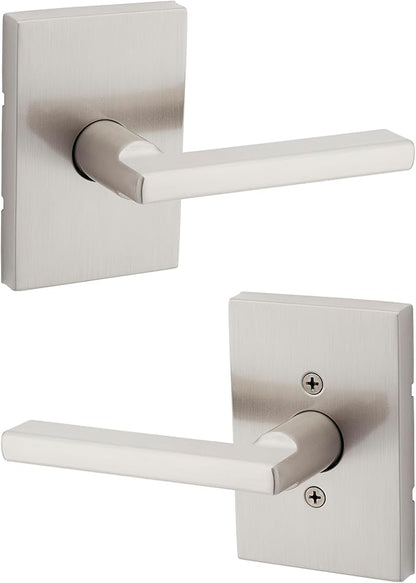 Kwikset Halifax Interior Passage Door Handle, Lever For Closet and Hallway Doors, Reversible Non-Locking Handle Lever, Satin Nickel, with Microban Protection