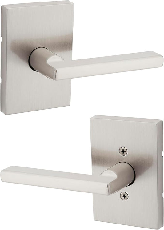 Kwikset Halifax Interior Passage Door Handle, Lever For Closet and Hallway Doors, Reversible Non-Locking Handle Lever, Satin Nickel, with Microban Protection