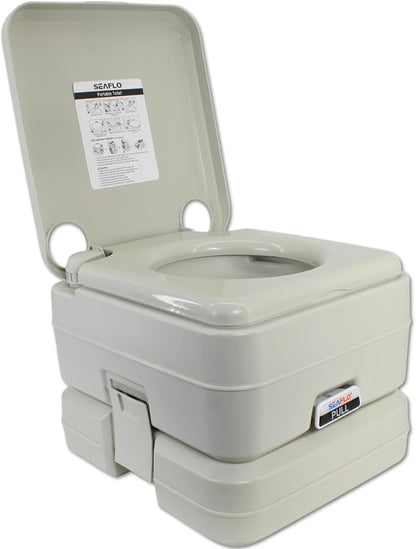 SEAFLO Premium Camping Portable Toilet - 5.8 Gallon Waste 3.43 Gall Fresh Tank (100 Flushes), 440 lbs Max Weight, Level Indicator, Sealed Waste Tank for RV, Boat, Elderly, Off-Grid, 4-Year Warranty
