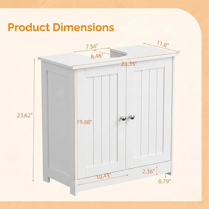 Bonnlo Pedestal Sink Storage Cabinet with 2 Doors Traditional Under Sink Cabinet Bathroom Space Saver Organizer with Adjustable Shelf White 23 5/8" W x 11 7/16" D x 23 5/8" H