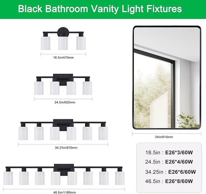 Black Bathroom Light Fixtures 4 Light Bathroom Vanity Light Matte Black Vanity Lights with Eye-Friendly Milky White Frosted Glass Shades E26 Socket (Bulbs Not Included)