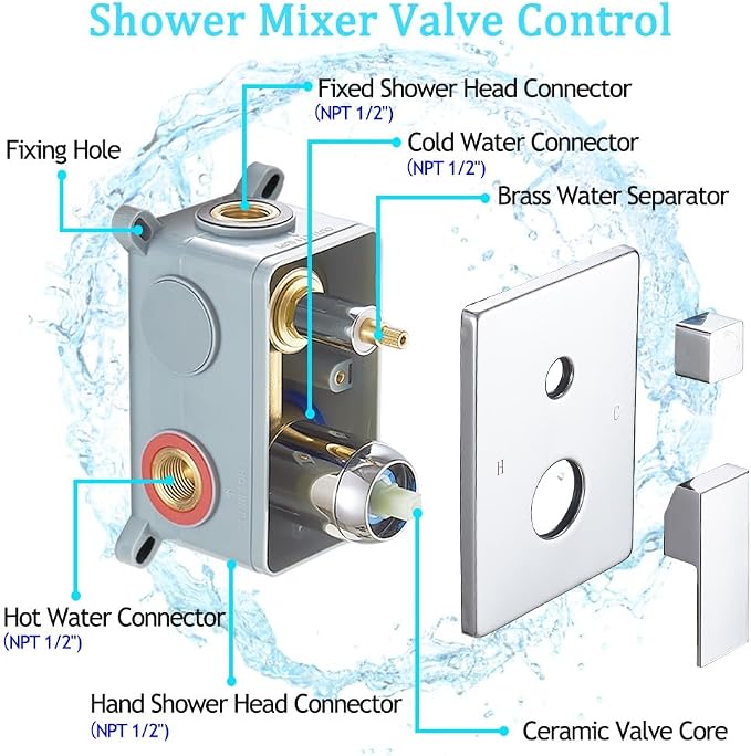 Chrome Shower System with High Pressure 8'' Rainfall Shower Head, Handheld Shower head, Bathroom Luxury Rain Mixer Shower Combo Set Wall Mounted Shower Faucet Rough-in Valve and Trim Kit