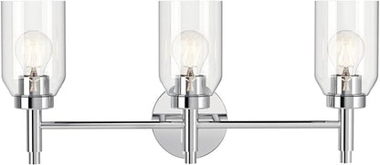 Kichler Madden 3-Light Vanity with Clear Glass in Chrome, Sloped Ceiling Compatible, for Single Vanity in Bathroom (10.5" x 24"), 55185CH