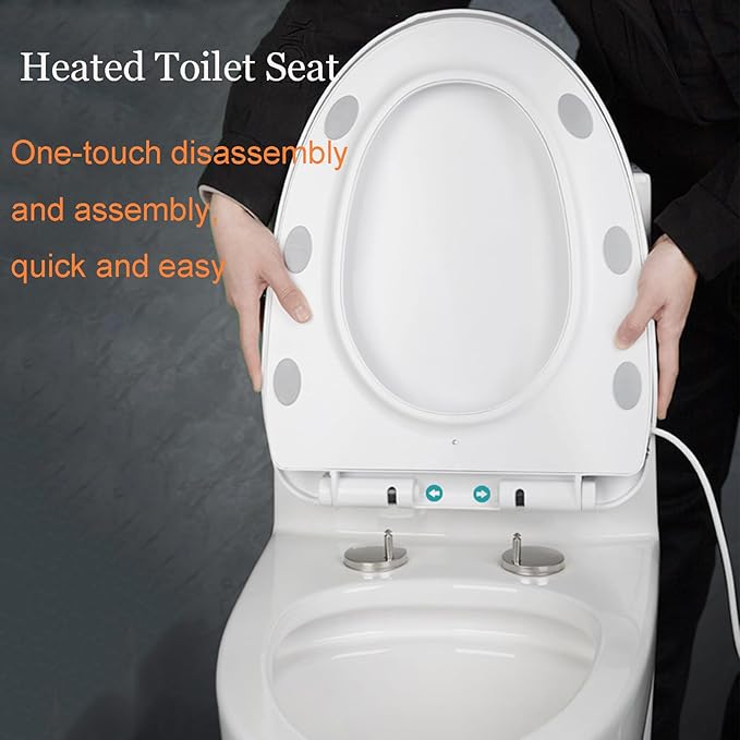 Heated Toilet Seat with Temperature Display and Built-in Side Control, 3-Speed Heating Mode Elongated Toilet Seats with Earth Leakage Protection, Slow Close Warming Toilet Seat with Auto Night Light