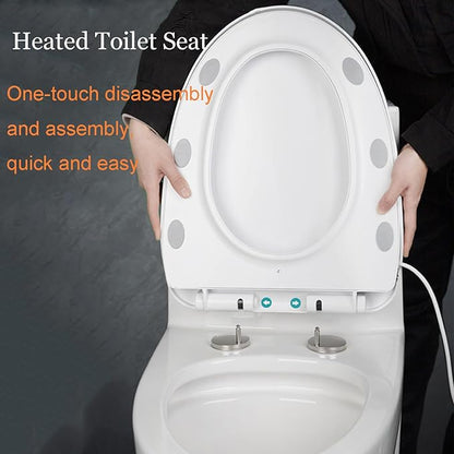 Heated Toilet Seat with Temperature Display and Built-in Side Control, 3-Speed Heating Mode Elongated Toilet Seats with Earth Leakage Protection, Slow Close Warming Toilet Seat with Auto Night Light