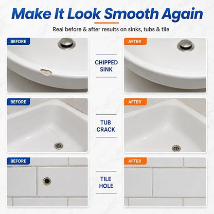Porcelain Repair Kit White, High-Gloss Chipped Sink, Tub & Tile Repair Kit | Fix Sinks Chips, Tile Crack, Hole, Super Bond Porcelain Sink Repair Kit & Tile Paste Epoxy Putty, Trim & Repair Kits