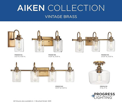 Progress Lighting Aiken Collection 4-Light Vintage Brass Clear Glass Vintage Bath Vanity Light