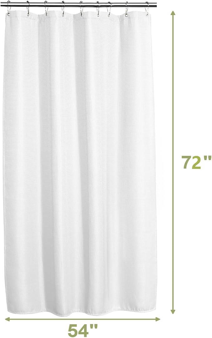 AmazerBath Stall Shower Curtain 54x72 Inches, White Shower Curtain Waffle Textured, Small Shower Curtain 54 Inches Wide, Fabric Bathroom Curtains Heavy Duty 240GSM, 9 Rustproof Metal Grommets